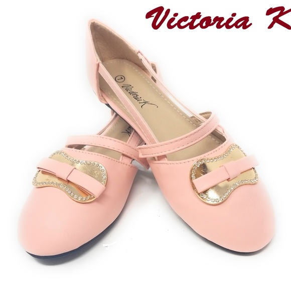 Victoria K Shoes - Mary Jane Ballet Buckled Open Flats, B-2836, Pink
